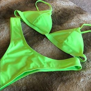 Neon Lime Green Top w/ High Leg Bikini Set